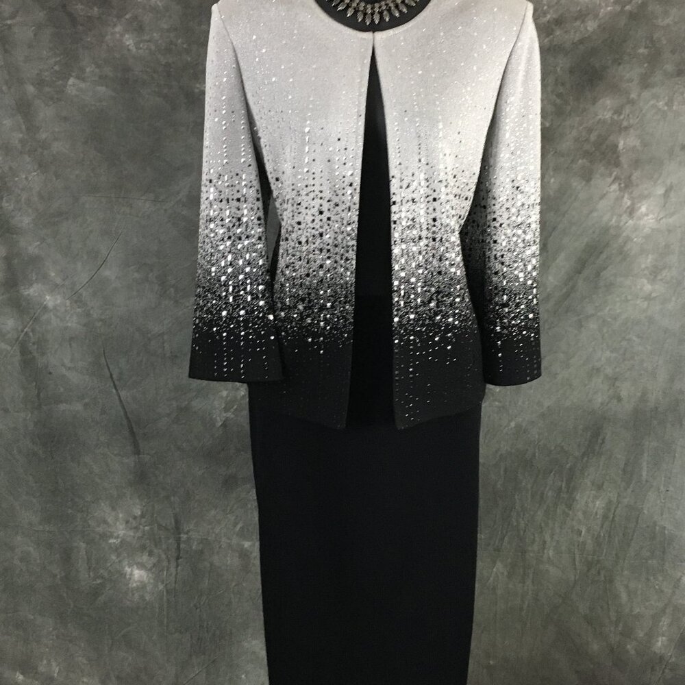 BEAUTIFUL st john knit black silver shimmer embellished evening skirt suit 8 - Picture 3 of 10